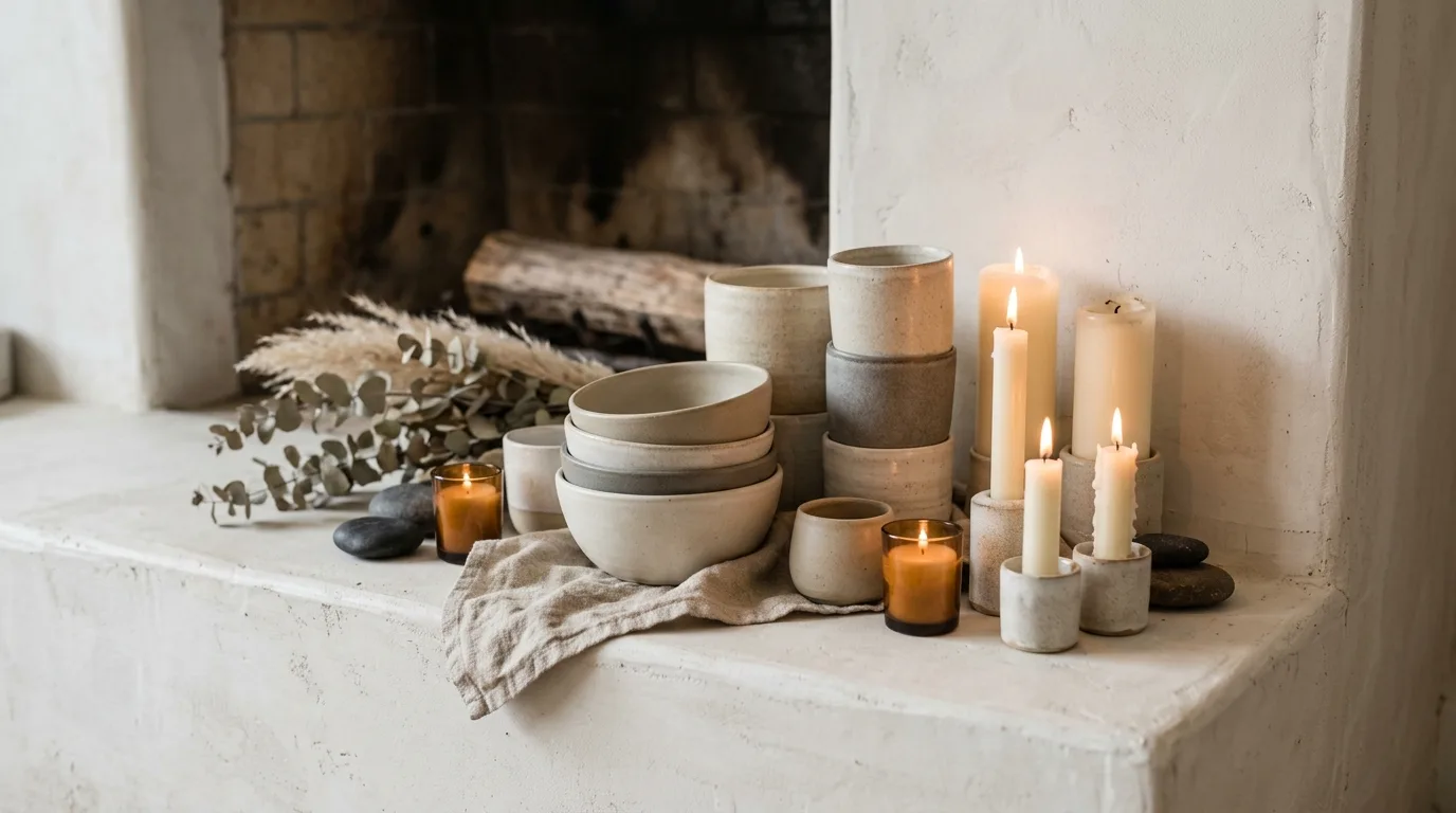 Bring in wood accents to warm the plaster surface inspiration for a plaster fireplace feature wall.